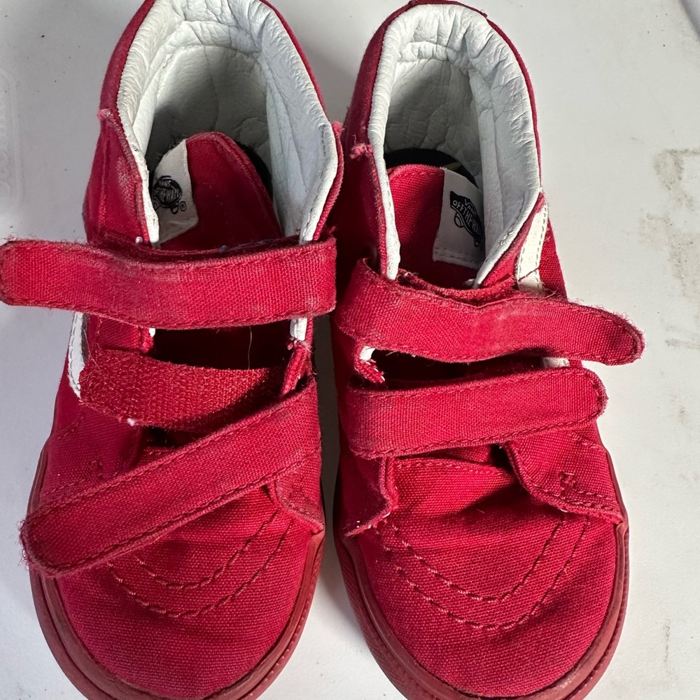 Vans Kids Red Canvas Velcro Sneakers